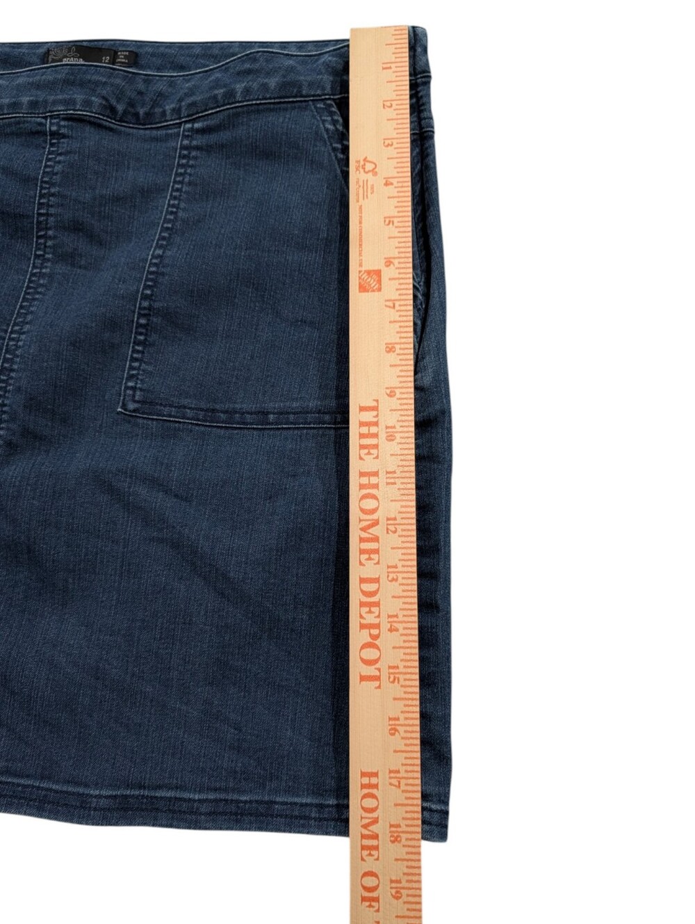 prAna Kara Denim Stretch A-Line Mini Skirt Indigo Blue 12 Travel Hiking Pockets - Picture 8 of 8